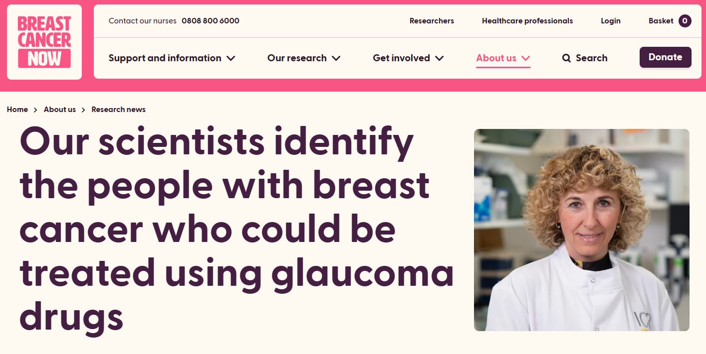 Our scientists identify the people with breast cancer who could be treated using glaucoma drugs